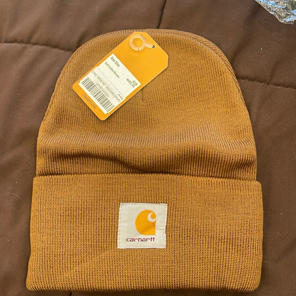 NWT Carhartt adult acrylic knit cuffed beanie hat unisex brown